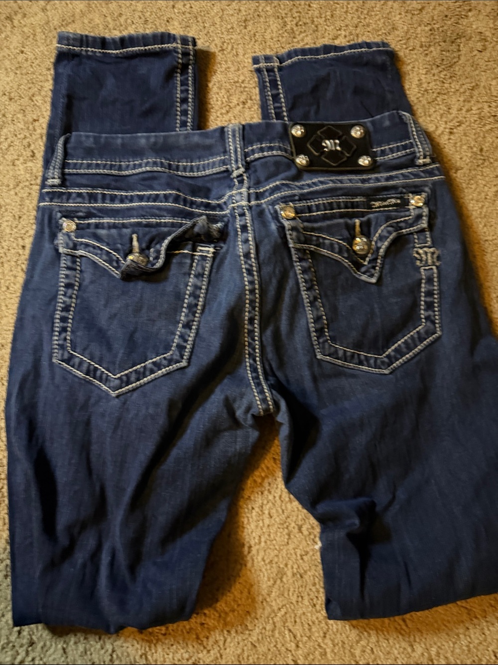 Miss Me Dark Blue Skinny Jeans with Embellished Back Pockets
